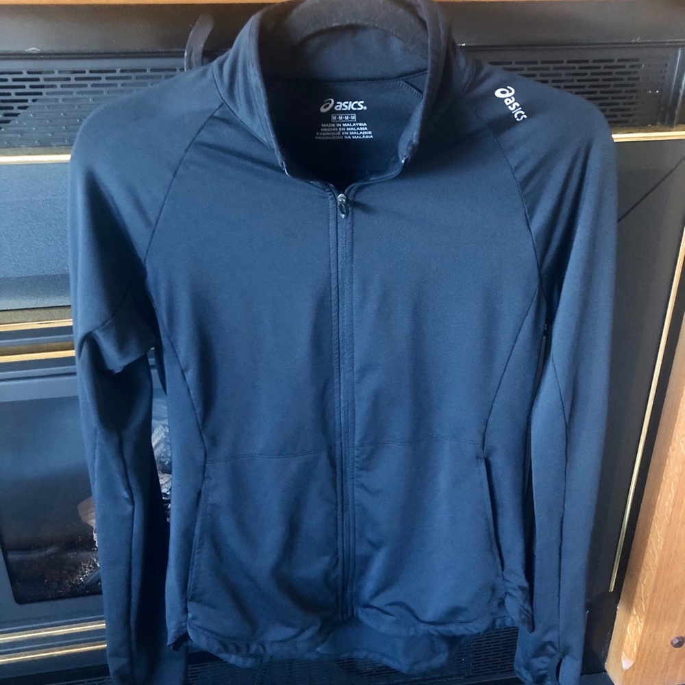Asics Black Track Fitted Jacket Zip front! Size M